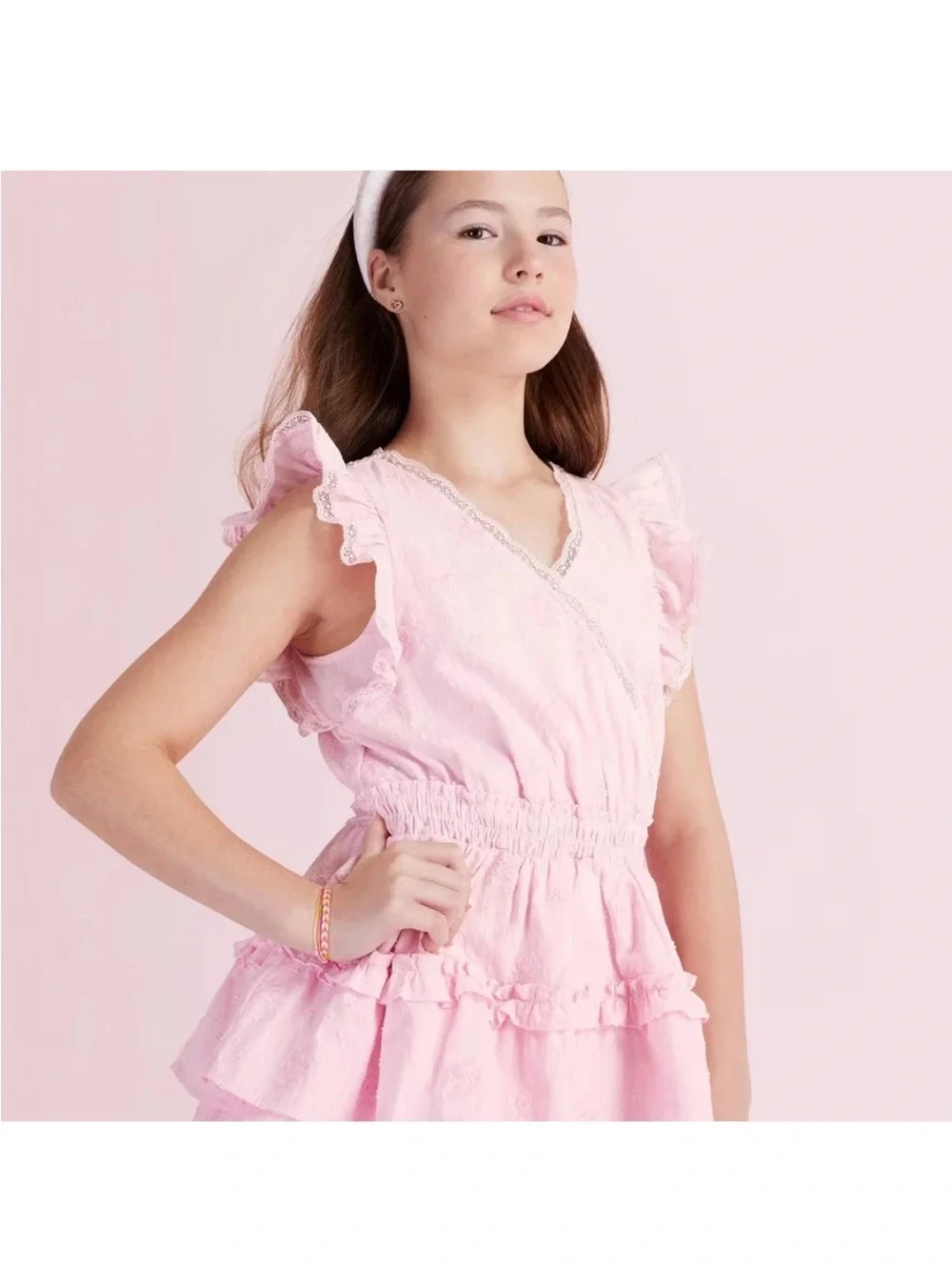 LoveShackFancy Beck Alouette Rose Embroidery Tiered Ruffle Dress - 12